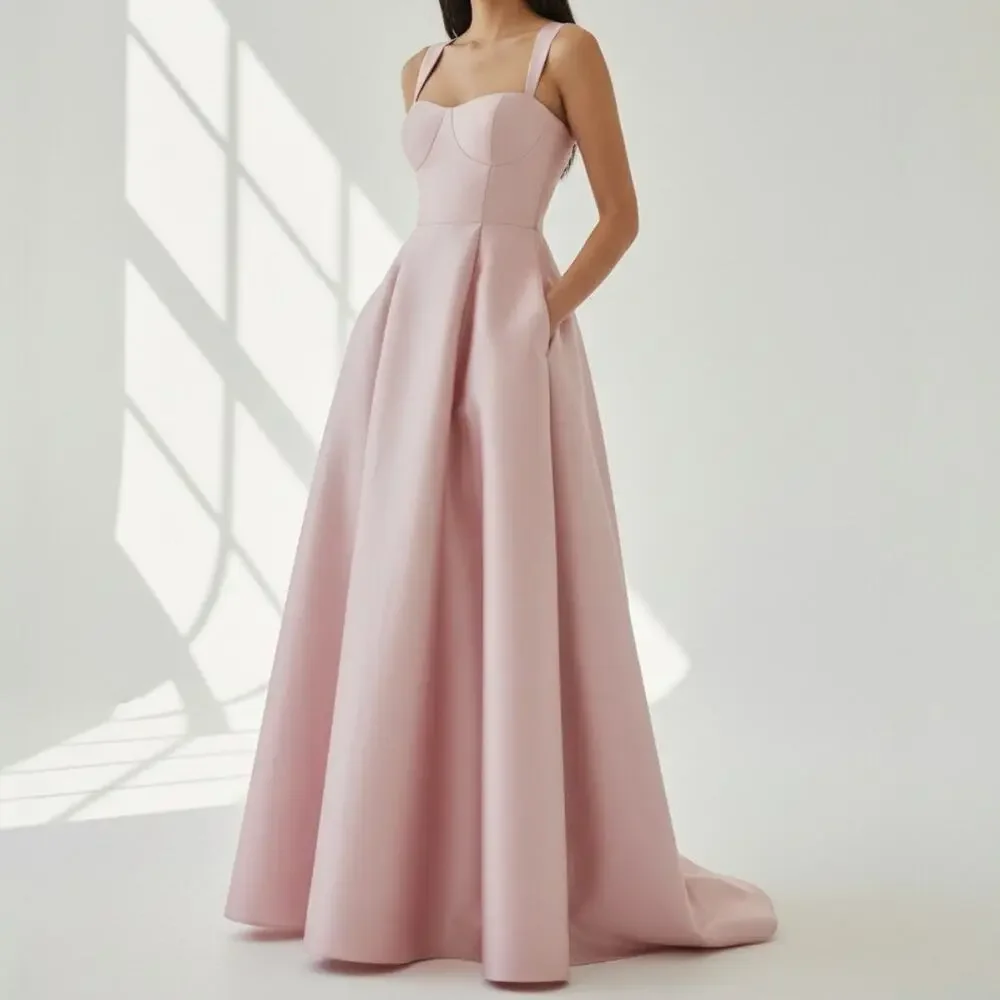 Alfred Sung Pink Bustier Lace Up Back Pocketed Satin Gown Women's Size 12R NWOTF - Picture 1 of 16